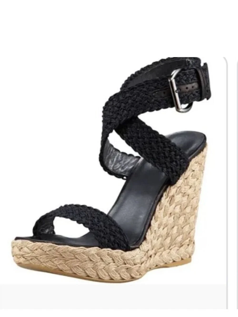 Stuart Weitzman Black Wedge Sandals